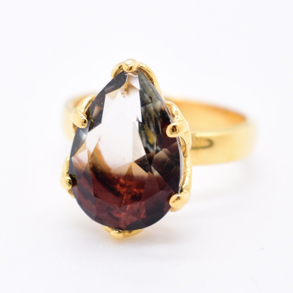 Champagne Topaz Pear-Shaped Ring 18K Gold Over .925 Sterling Silver